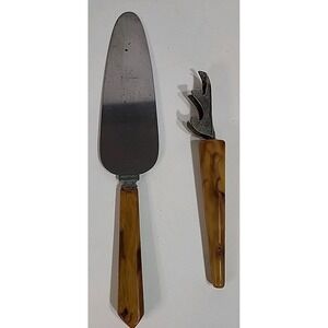Vtg MCM Spatula Cake Pie Can Bottle Opener Utensil Butterscotch Marbled Bakelite
